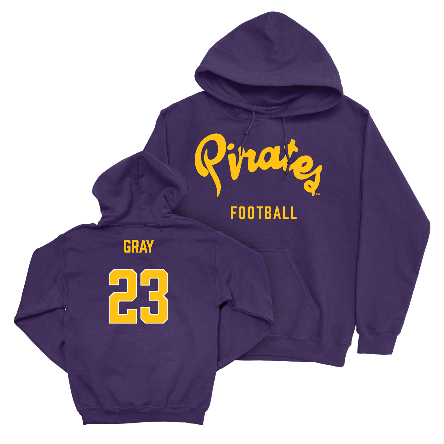 East Carolina Football Purple Script Hoodie - Ashton Gray