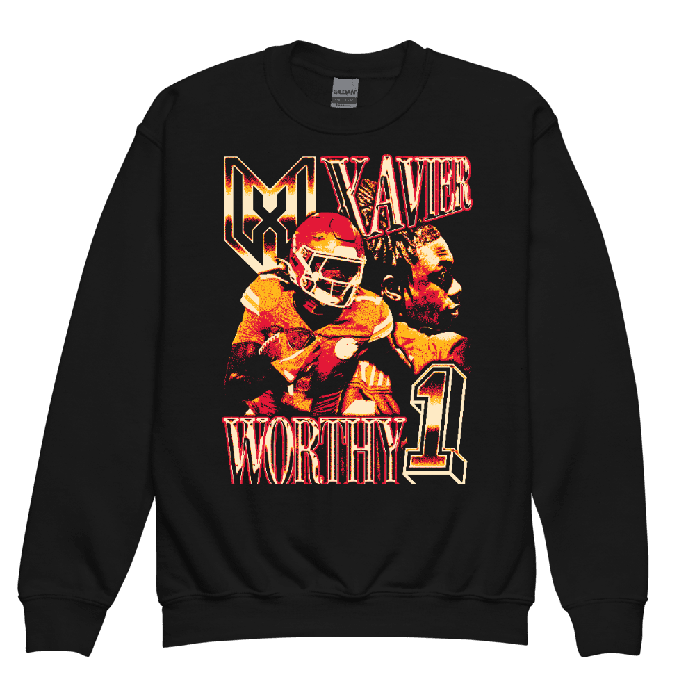 Xavier Worthy Vintage Vintage Youth Sweatshirt Black by Xavier Worthy