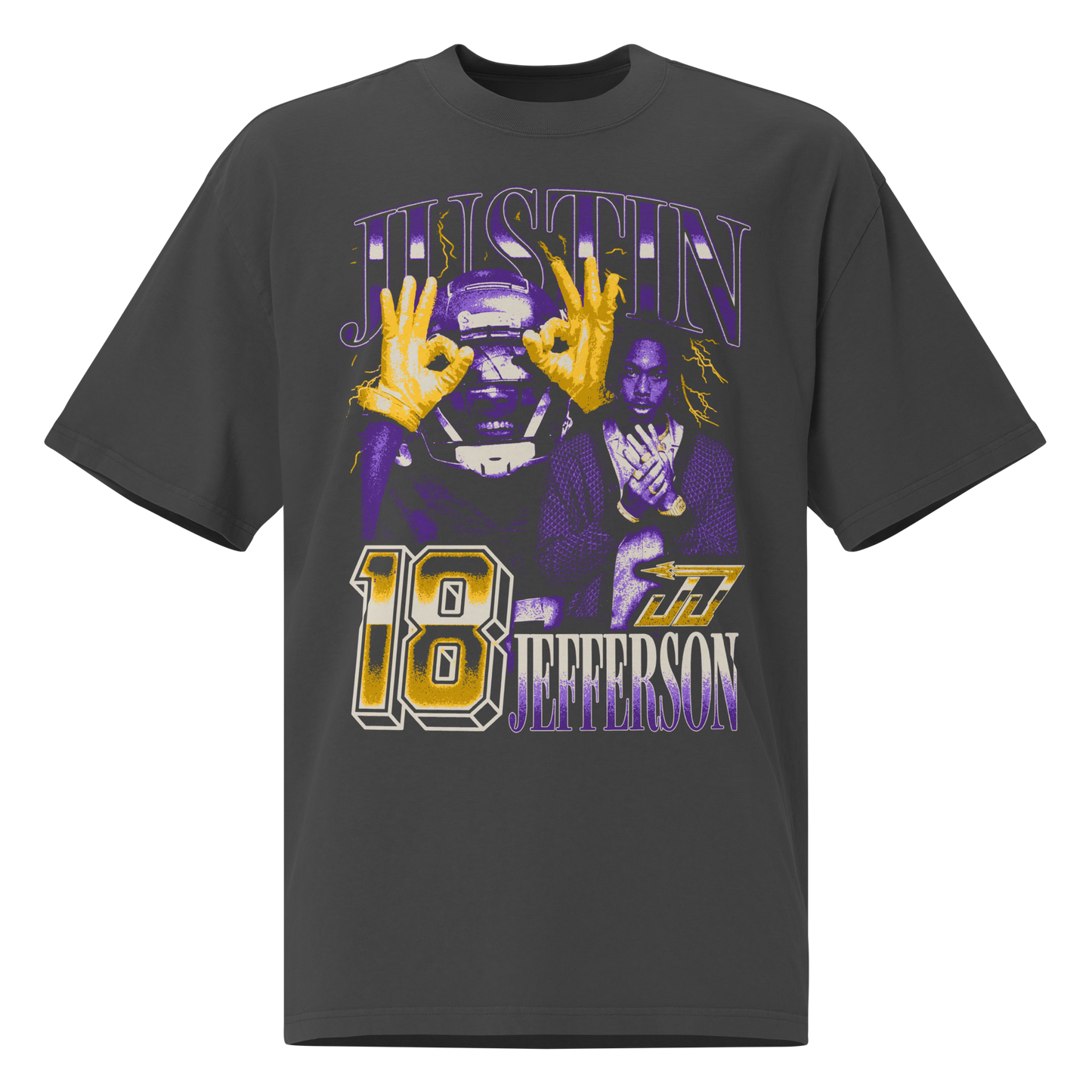 Justin Jefferson "Vintage" Oversized T-shirt Faded Black