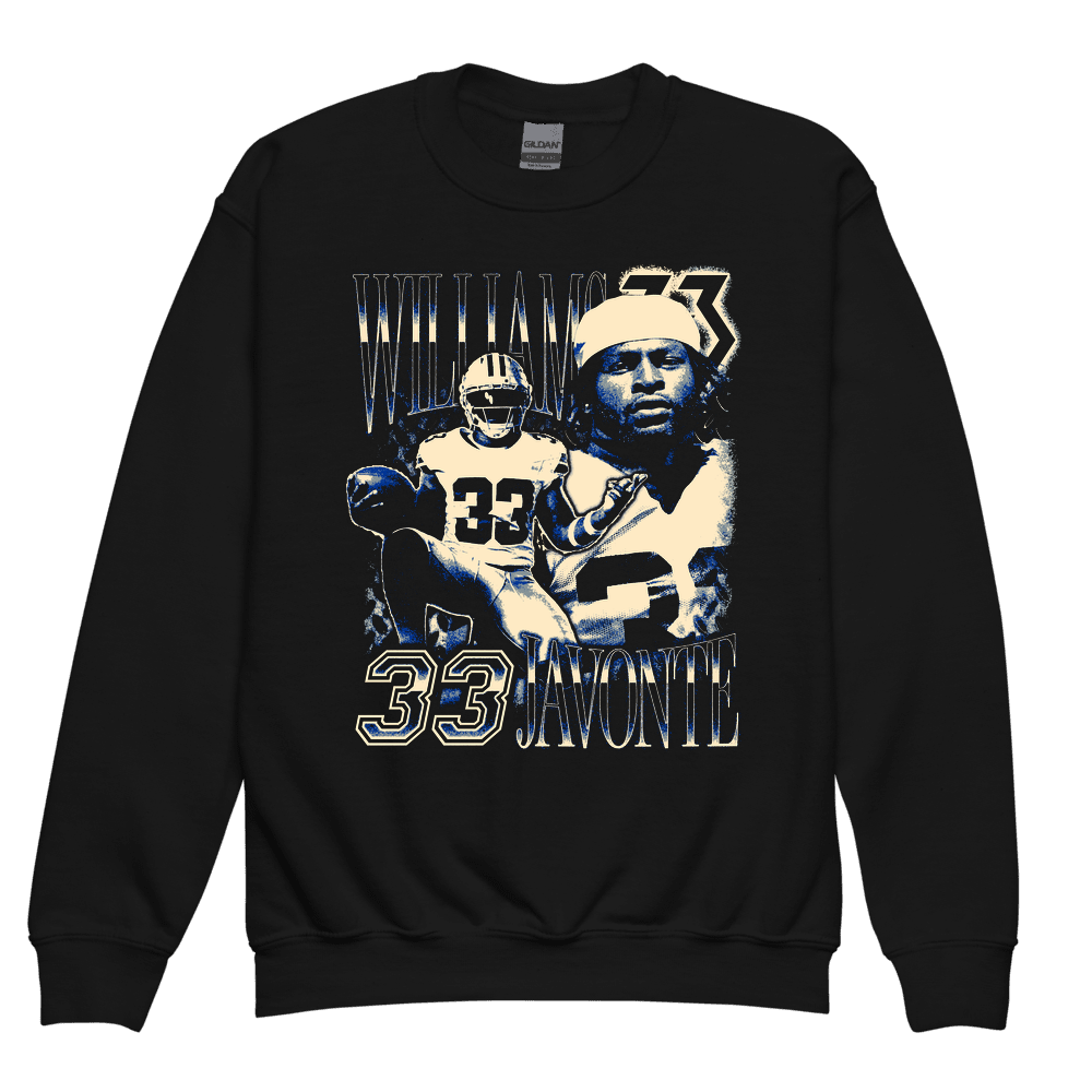 Javonte Williams Vintage Vintage Youth Sweatshirt Black by Javonte Williams
