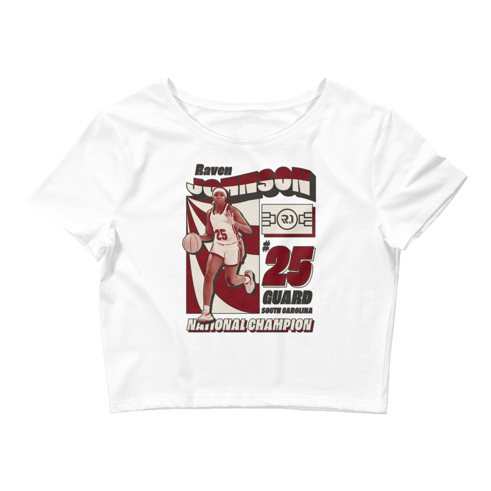 Raven Johnson "National Champion" Crop Tee White