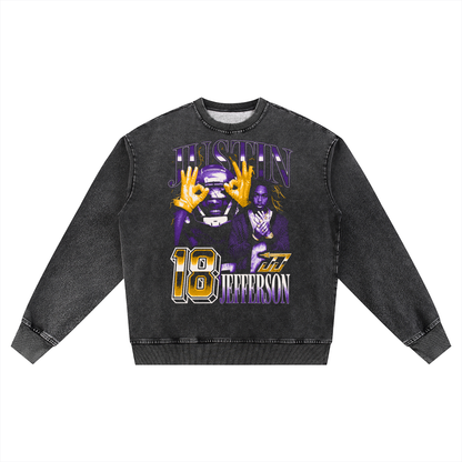 Justin Jefferson Vintage Oversized Washed Sweatshirt