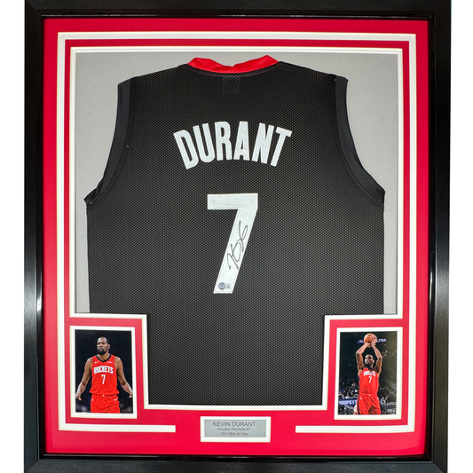 Framed Autographed/Signed Kevin Durant 35x39 Houston Black Basketball Jersey Beckett BAS COA