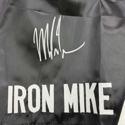 Autographed/Signed Mike Tyson Iron Mike Baddest Man on the Planet Black Boxing Trunks JSA COA