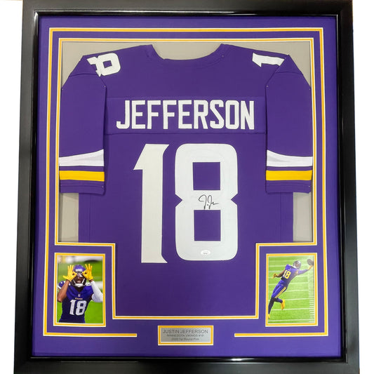 Justin Jefferson Minnesota Framed Autographed JSA COA Football Jersey