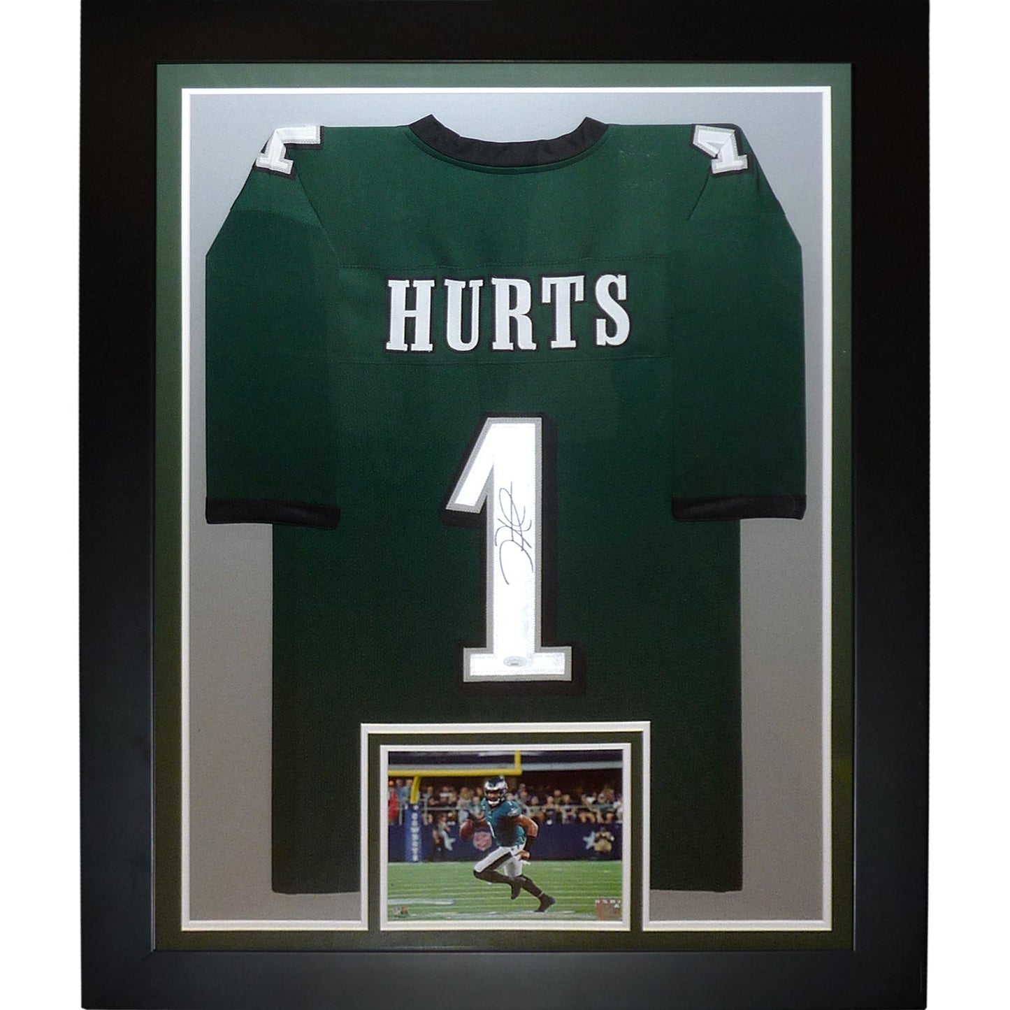 Jalen Hurts Autographed Philadelphia Eagles (Green #1) Deluxe Framed Jersey - JSA