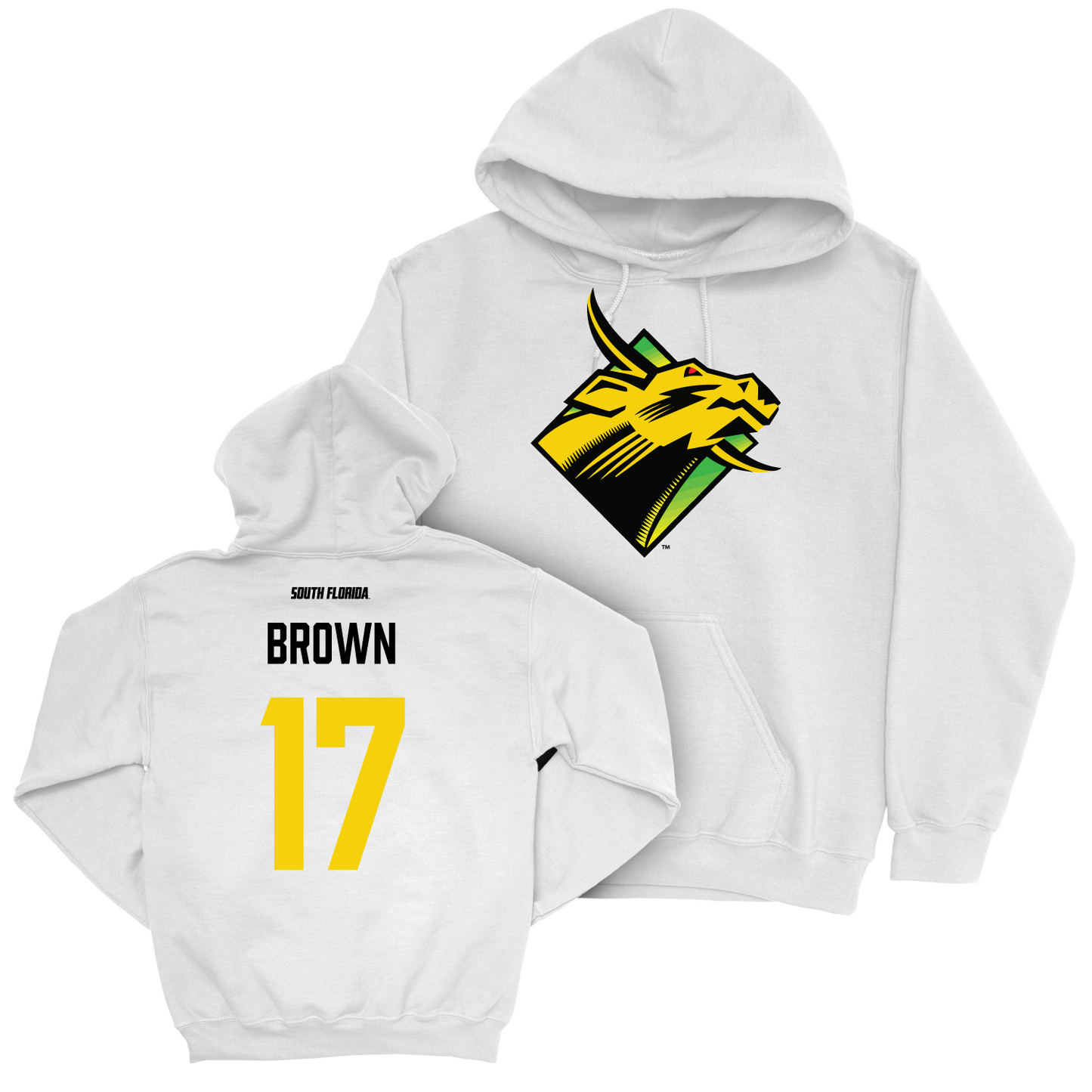 USF Football Robo Bull White Hoodie - Byrum Brown
