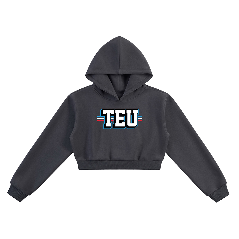 Tight End University Wordmark Upload Wordmark Upload Women's Cropped Hoodie - Charcoal Gray