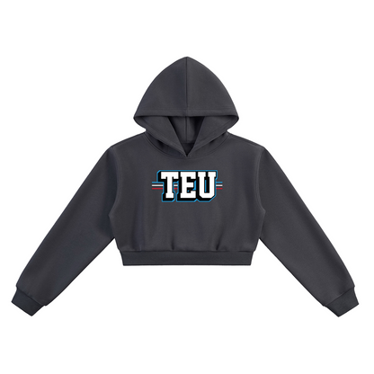 Tight End University Wordmark Upload Wordmark Upload Women's Cropped Hoodie - Charcoal Gray