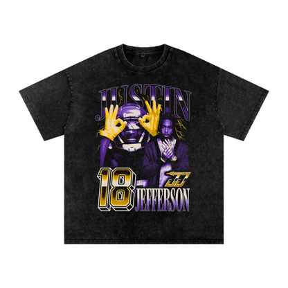 Justin Jefferson "Vintage" Oversized Stonewash T-shirt