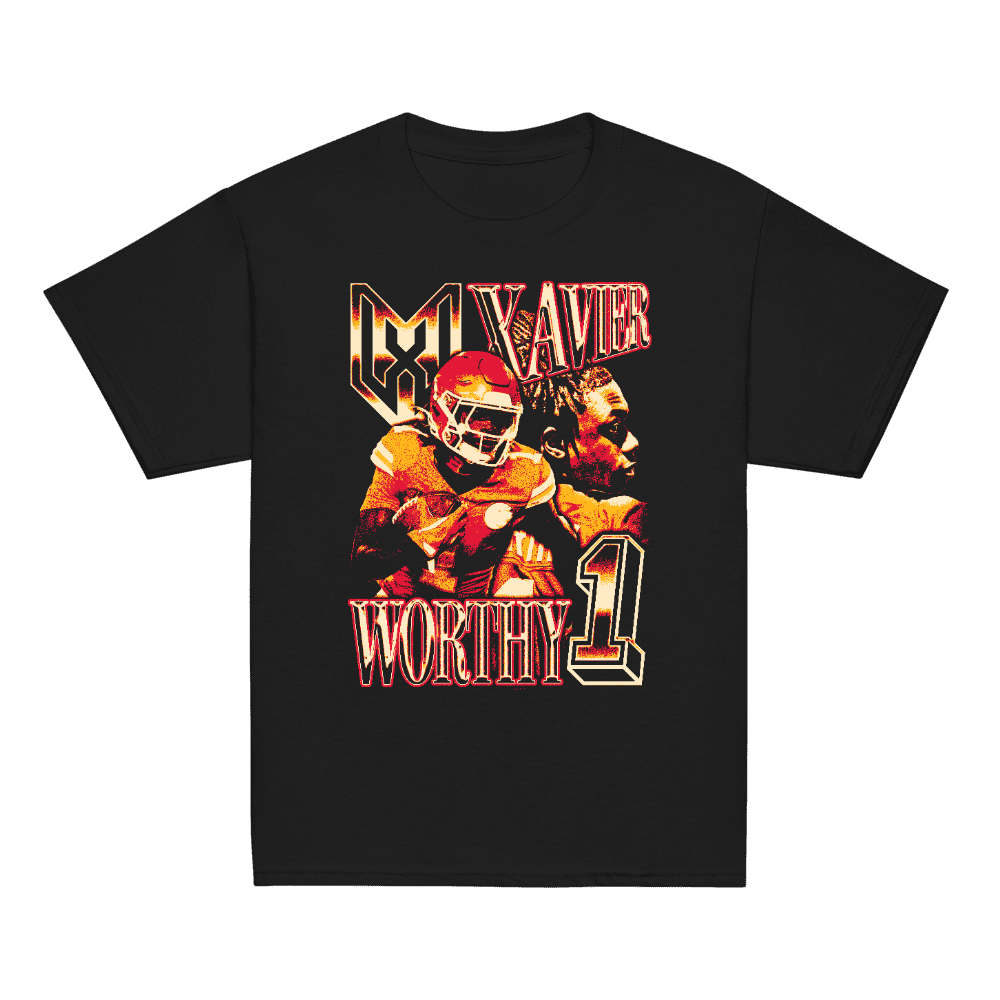 Xavier Worthy Vintage Vintage Youth T-shirt Black by Xavier Worthy