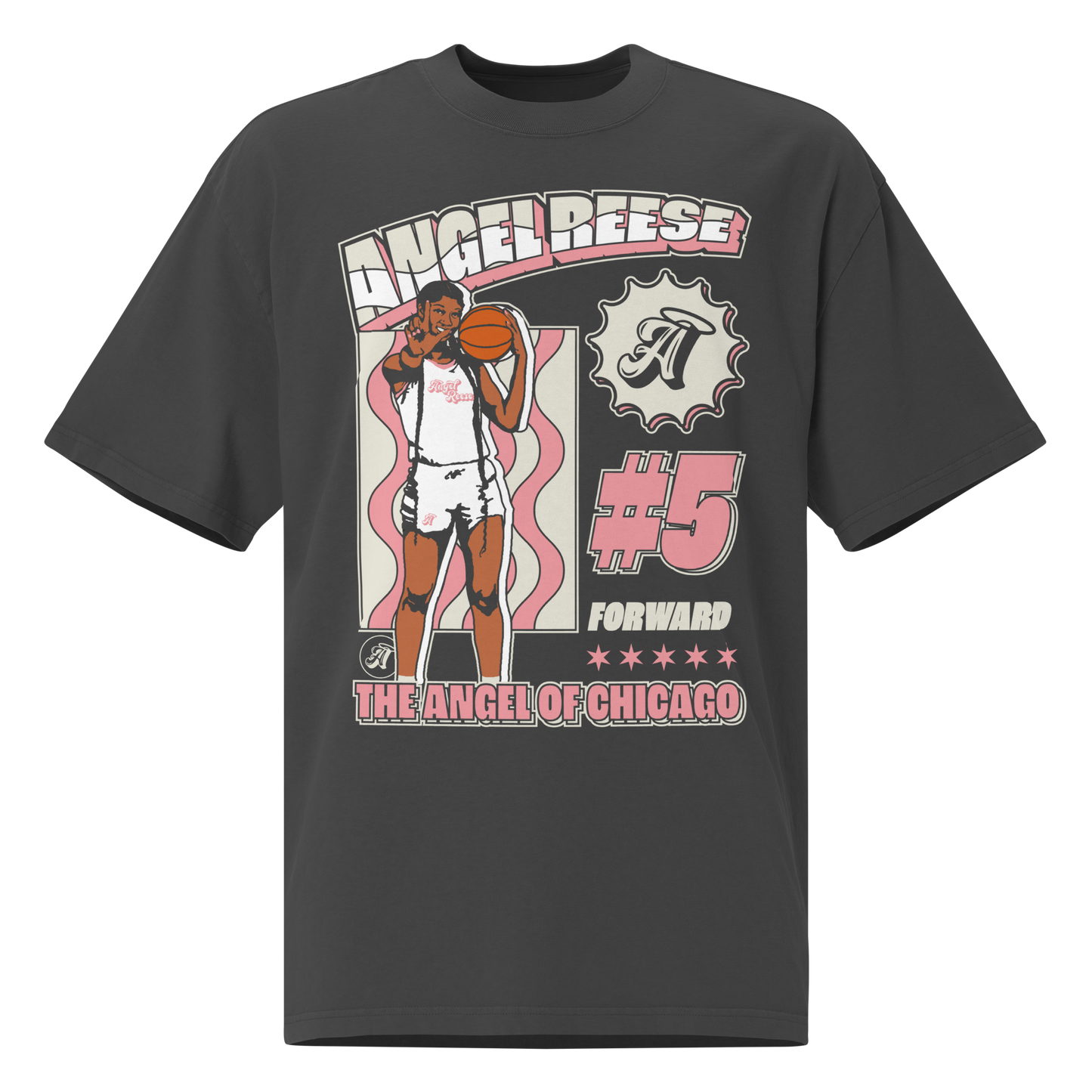 Angel Reese "Angel in Chicago" Oversized T-shirt Faded Black