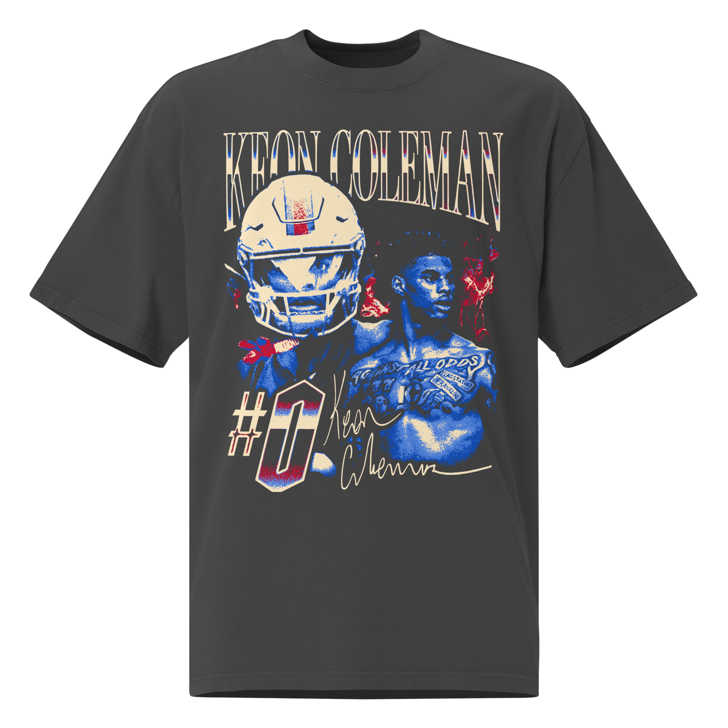 Keon Coleman "Vintage" Oversized T-shirt Faded Black