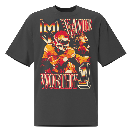 Xavier Worthy "Vintage" Oversized T-shirt Faded Black