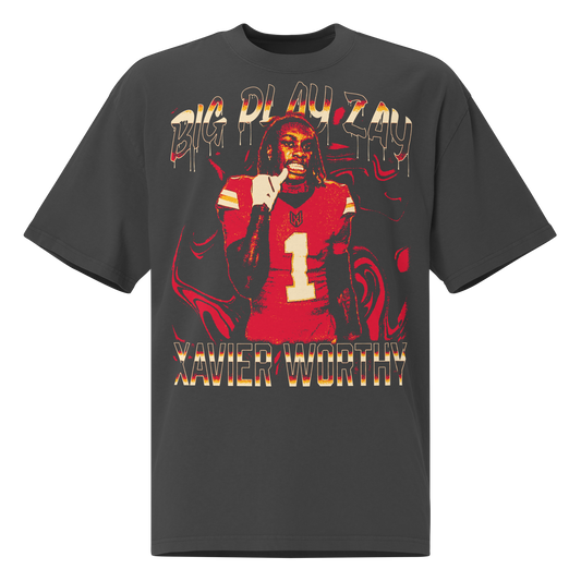 Xavier Worthy “Big Play Zay” Oversized T-shirt Faded Black