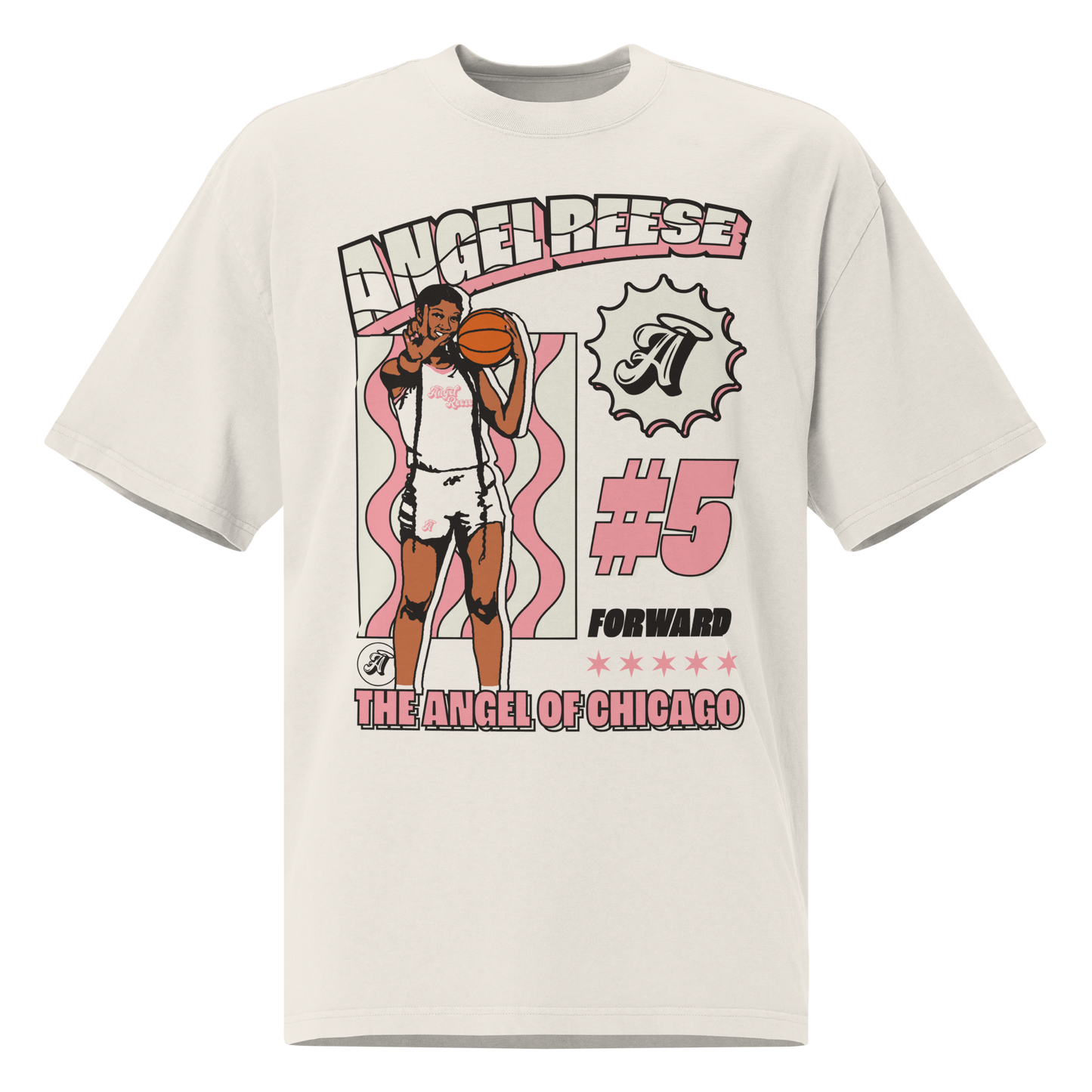 Angel Reese "Angel in Chicago" Oversized T-shirt Faded White