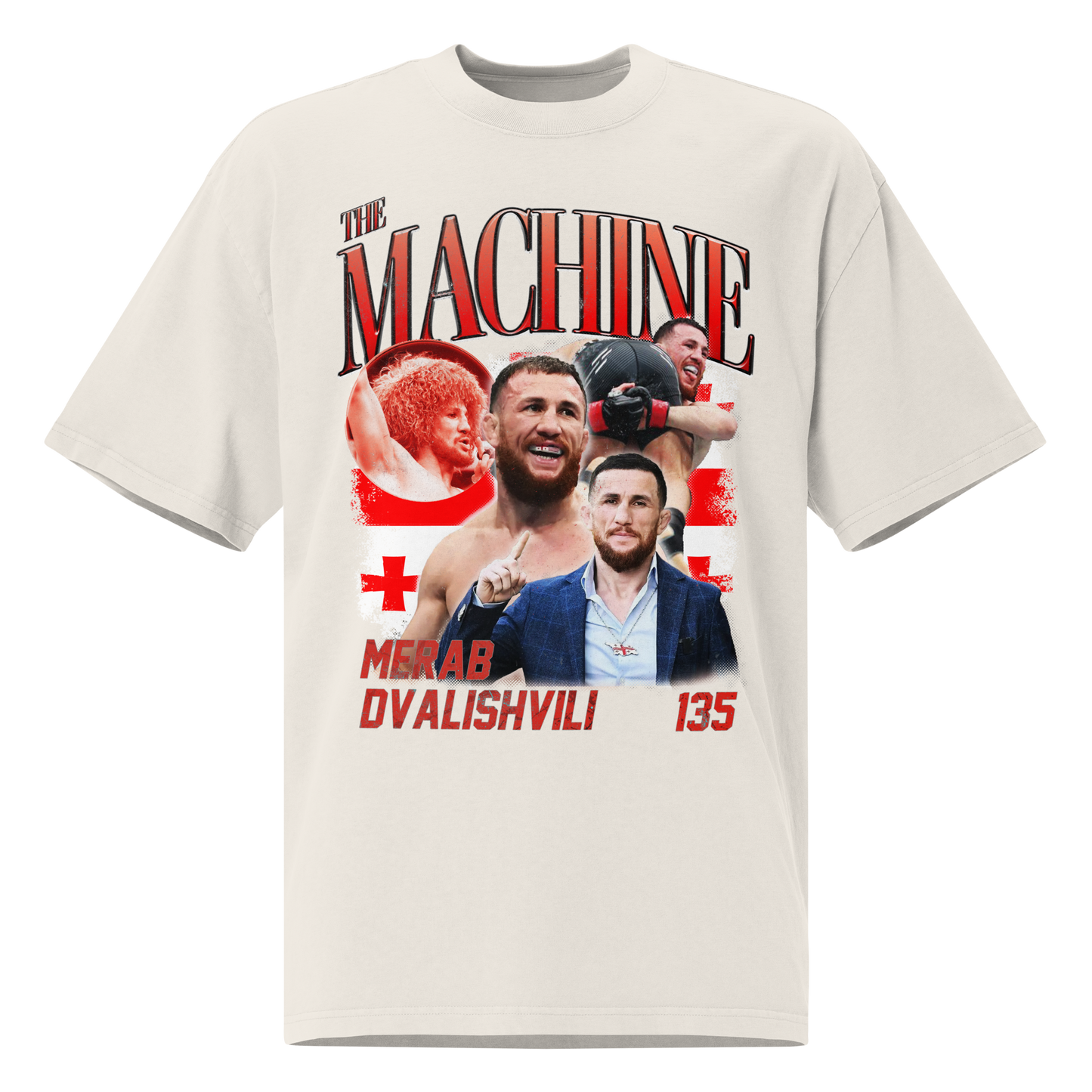 Merab Dvalishvili "Collage" Oversized T-shirt Faded White