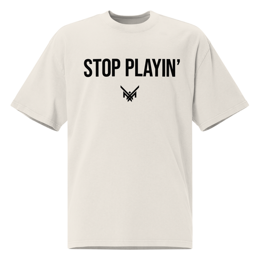 Maxx Crosby "Stop Playin" Oversized T-shirt Faded White