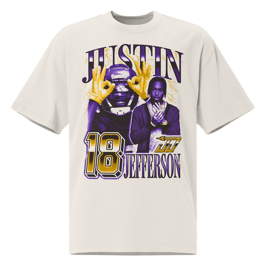 Justin Jefferson "Vintage" Oversized T-shirt Faded White
