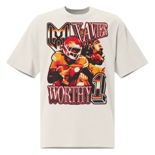 Xavier Worthy "Vintage" Oversized T-shirt Faded White