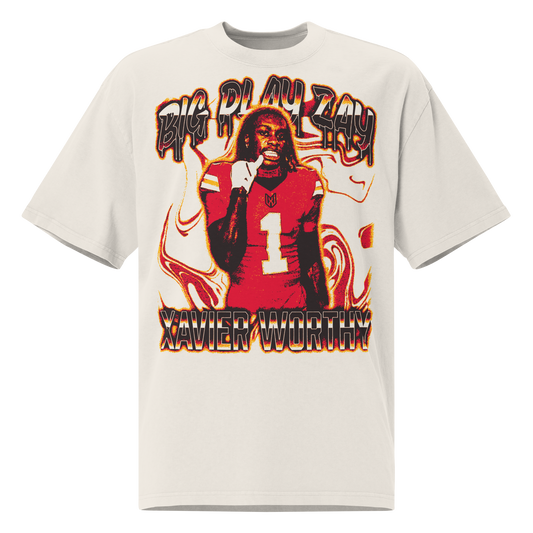 Xavier Worthy “Big Play Zay” Oversized T-shirt Faded White