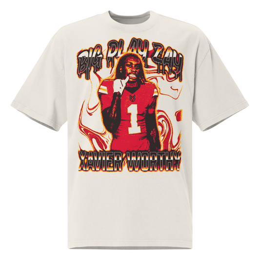 Xavier Worthy "Big Play Zay" Oversized T-Shirt Faded White (DTG)