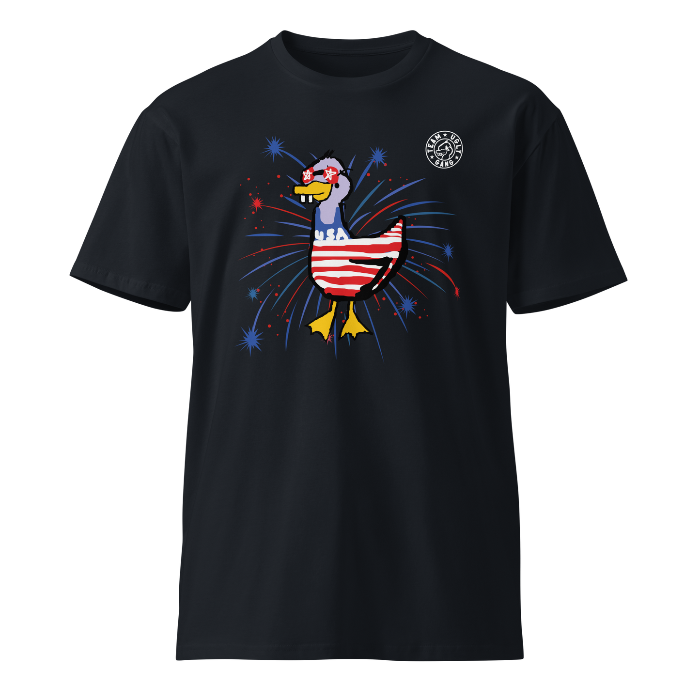 Team Ugly Gang “Fireworks Duck” Unisex T-shirt Navy