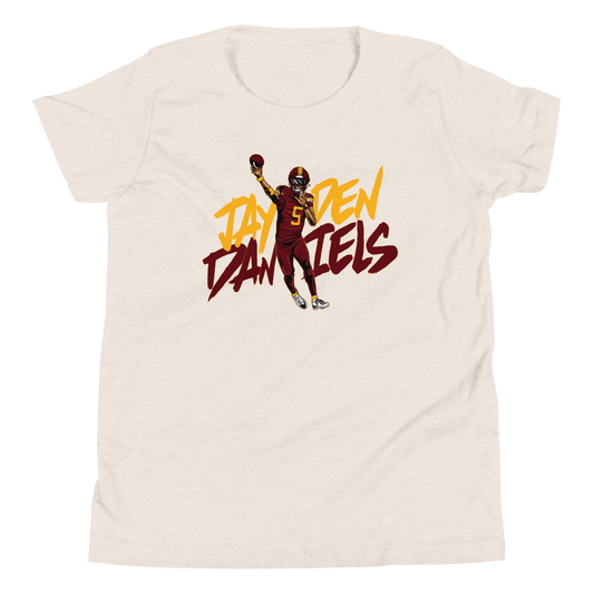 Jayden Daniels "Illustration" Youth Shirt Faded White